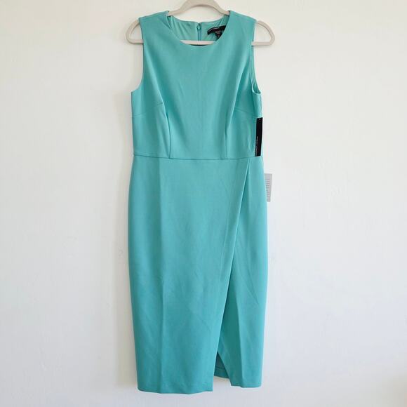 Maggy London Teal Blue / Green Sleeveless Knee Length Sheath Wrap Dress Size 10 - Picture 2 of 6